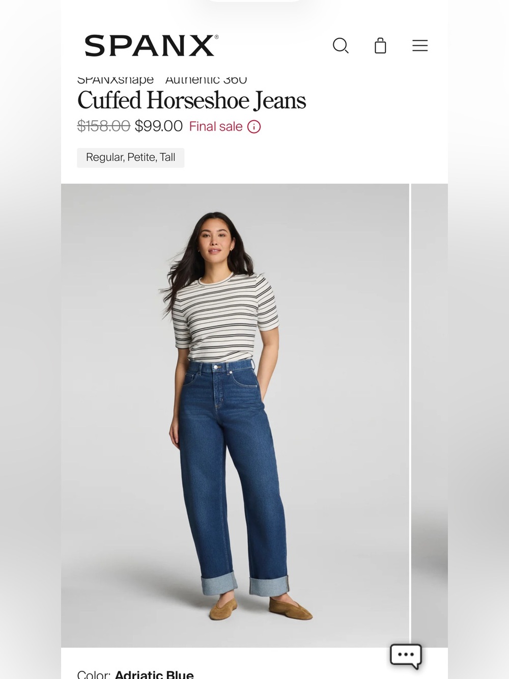SPANX Adriatic Blue Cuffed Horseshoe Jeans
